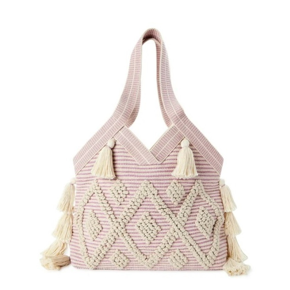 Twig & Arrow Women's Woven Tassel Shoulder Handbag Natural Lavender